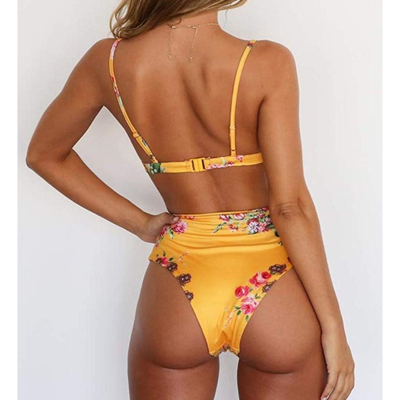 Floral Print High Waisted Cheeky Bikini Swim XL - Picture 4 of 7